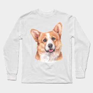 Cute Pembroke Welsh Corgi Watercolor Art Long Sleeve T-Shirt